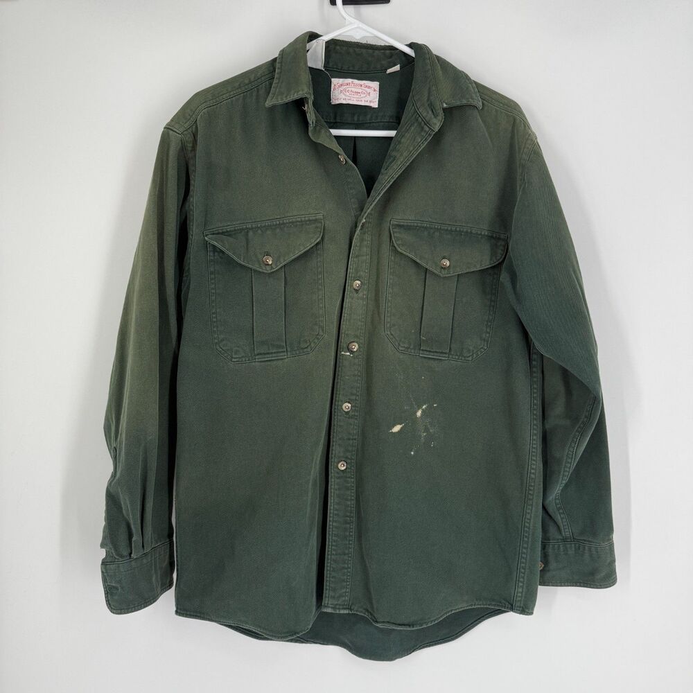 VTG CC Filson Shirt Green Shacket Canvas Distressed Utility Heavy Cotton Men M